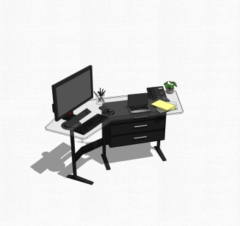 现代班台桌su模型，班台桌sketchup模型下载