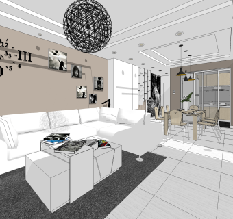 欧式风格家装草图大师模型，家装SU模型下载