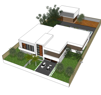 独栋泳池别墅草图大师模型，别墅SU模型下载