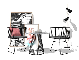 现代金属休闲桌椅组合su模型， 休闲桌椅sketchup模型下载