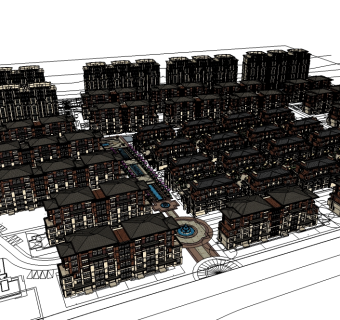 新古典小区规划免费su模型下载、小区规划草图大师模型下载