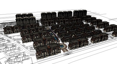 新古典小区规划免费su模型下载、小区规划草图大师模型下载