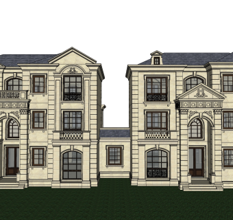 中式别墅外观草图大师模型