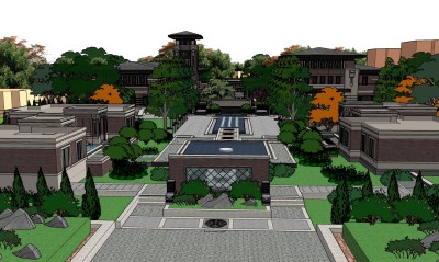 新中式建筑会所模型，sketchup模型免费下载