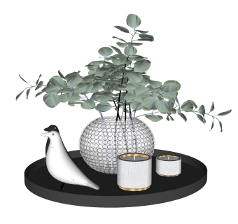 小鸟烛台插花摆件草图大师模型,现代装饰品su模型下载