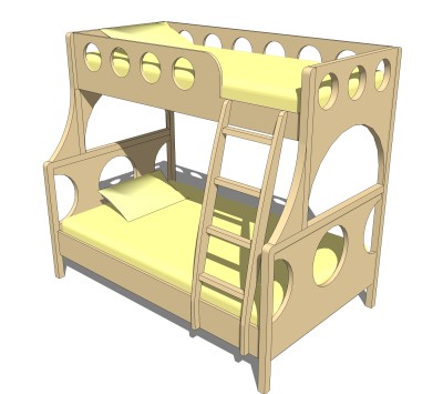 高低床铺草图大师模型，儿童床SU模型下载