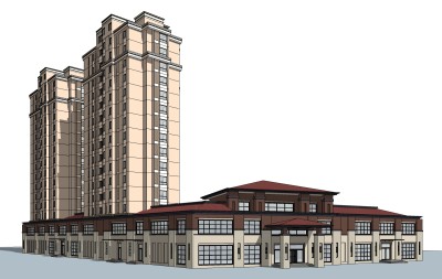 欧式新古典沿街商业建筑草图大师模型，新古典沿街商业建筑sketchup模型免费下载