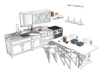  现代厨房草图大师模型，厨房sketchup模型下载