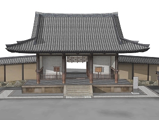 中式寺庙草图大师模型，寺庙SKP模型下载