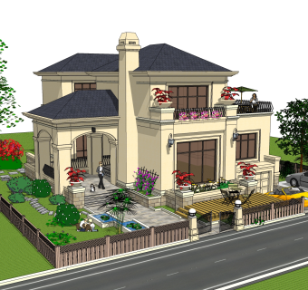 欧式别墅su模型，别墅skb文件下载