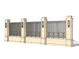 新中式围墙护栏免费su模型，栏杆skb文件下载