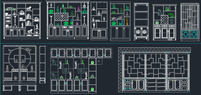 博古架博古柜装饰柜CAD图库，酒柜CAD施工图纸下载