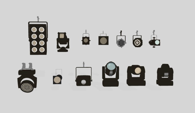 现代舞台灯射灯组合su模型，舞台灯射灯组合sketchup模型下载