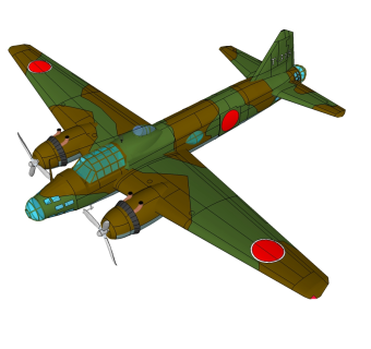 日本三菱一式轰炸机草图大师模型，轰炸机SU模型下载