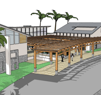 现代廊架草图大师模型，廊架SU模型下载