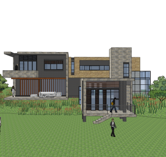 现代独栋别墅草图大师模型下载，独栋别墅sketchup模型