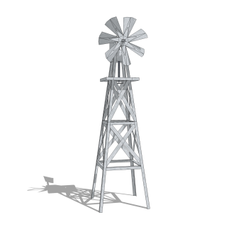 现代大型复古风车skp模型，风车草图大师模型下载