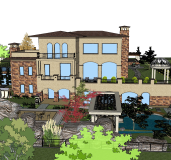 欧式别墅SU模型，别墅SKP模型下载