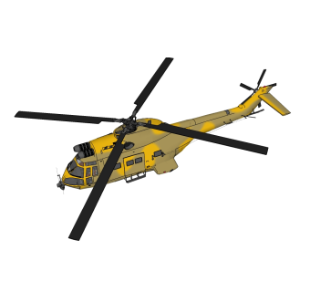 现代SA330美洲狮直升机草图大师模型，直升机su模型下载