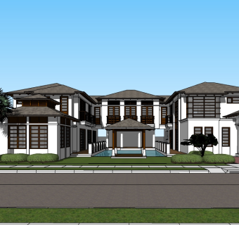 东南亚独栋别墅su模型下载，别墅草图大师模型分享