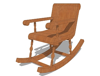 现代实木摇椅su模型，摇椅草图大师模型下载
