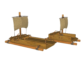 现代带帆木筏skp模型，木筏草图大师模型下载