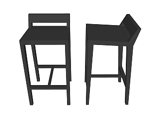 现代黑色吧椅su模型，椅子草图大师模型下载