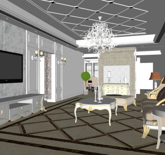 现代欧式客厅免费su模型草图大师文件下载