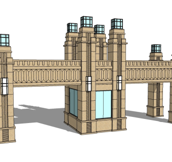 欧式入口大门草图大师模型下载，入口大门sketchup模型