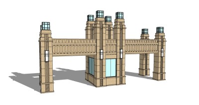 欧式入口大门草图大师模型下载，入口大门sketchup模型