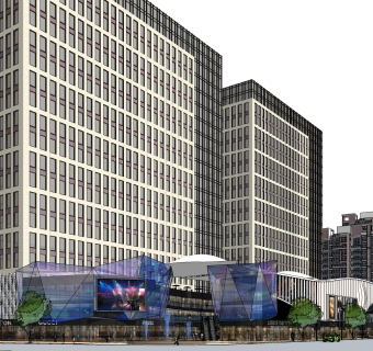 现代商业街草图大师模型，商业综合体sketchup模型免费下载