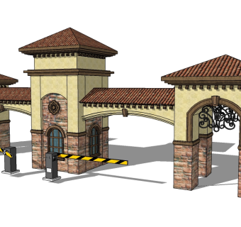 欧式入口大门skb模型分享，入口大门草图大师模型下载