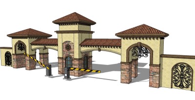 欧式入口大门skb模型分享，入口大门草图大师模型下载