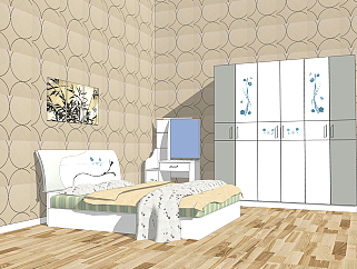 现代简约<em>卧室</em>小型室内设计sketchup模型免费下载