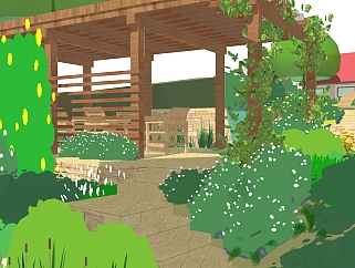 中式庭院景观规划草图大师模型，庭院景观规划sketchup模型免费下载