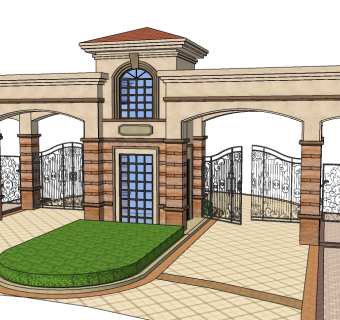 欧式入口大门sketchup模型下载，入口大门草图大师模型