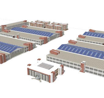 现代工业厂房sketchup模型下载，厂房skb模型分享