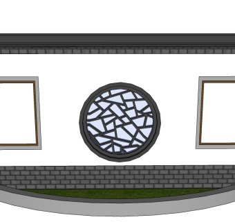 中式景观墙sketchup模型下载，景观墙草图大师模型