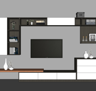现代电视机组合柜su模型，电视柜草图大师模型下载