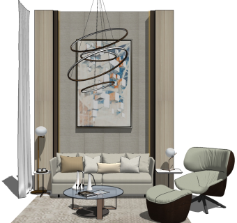 现代布艺沙发组合草图大师模型，沙发su模型下载