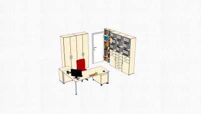 现代班台桌文件柜组合su模型，班台桌文件柜组合skp模型下载
