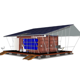 现代集装箱房屋su模型，改造房草图大师模型下载
