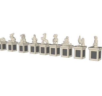 现代十二生肖雕塑SU模型，十二生肖SKB文件下载