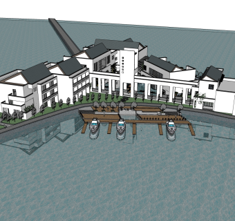 新中式会所建筑草图大师模型，sketchup模型免费下载