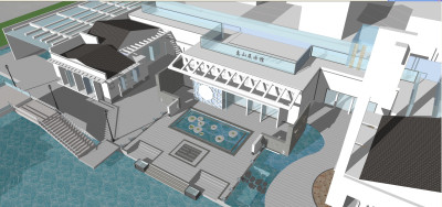 新中式商业街su模型下载，古建民俗sketchup模型分享