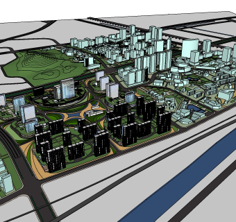 现代城市规划设计sketchup模型，城市规划草图大师模型下载