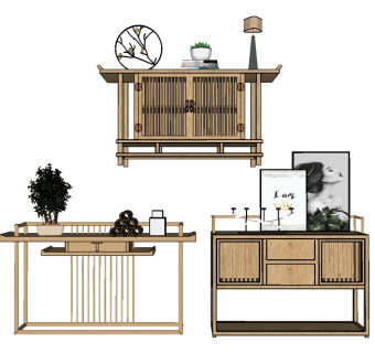 新中式端景条案草图大师模型，端景条案sketchup模型下载