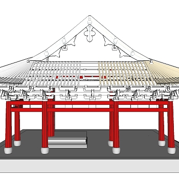 中式建筑保国寺半完整草图大师，中式建筑保国寺su模型下载