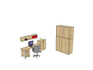 现代老板桌文件柜组合su模型，老板桌文件柜组合skp模型下载