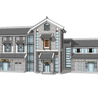 中式居住建筑草图大师模型，古建民俗sketchup模型免费下载
